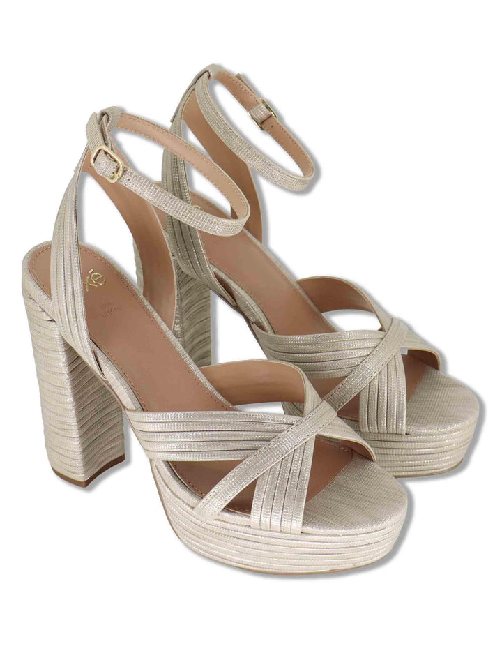 Sandali donna in rafia laminata beige con tacco alto plateau e cinturino W4700832 673Z Exe 