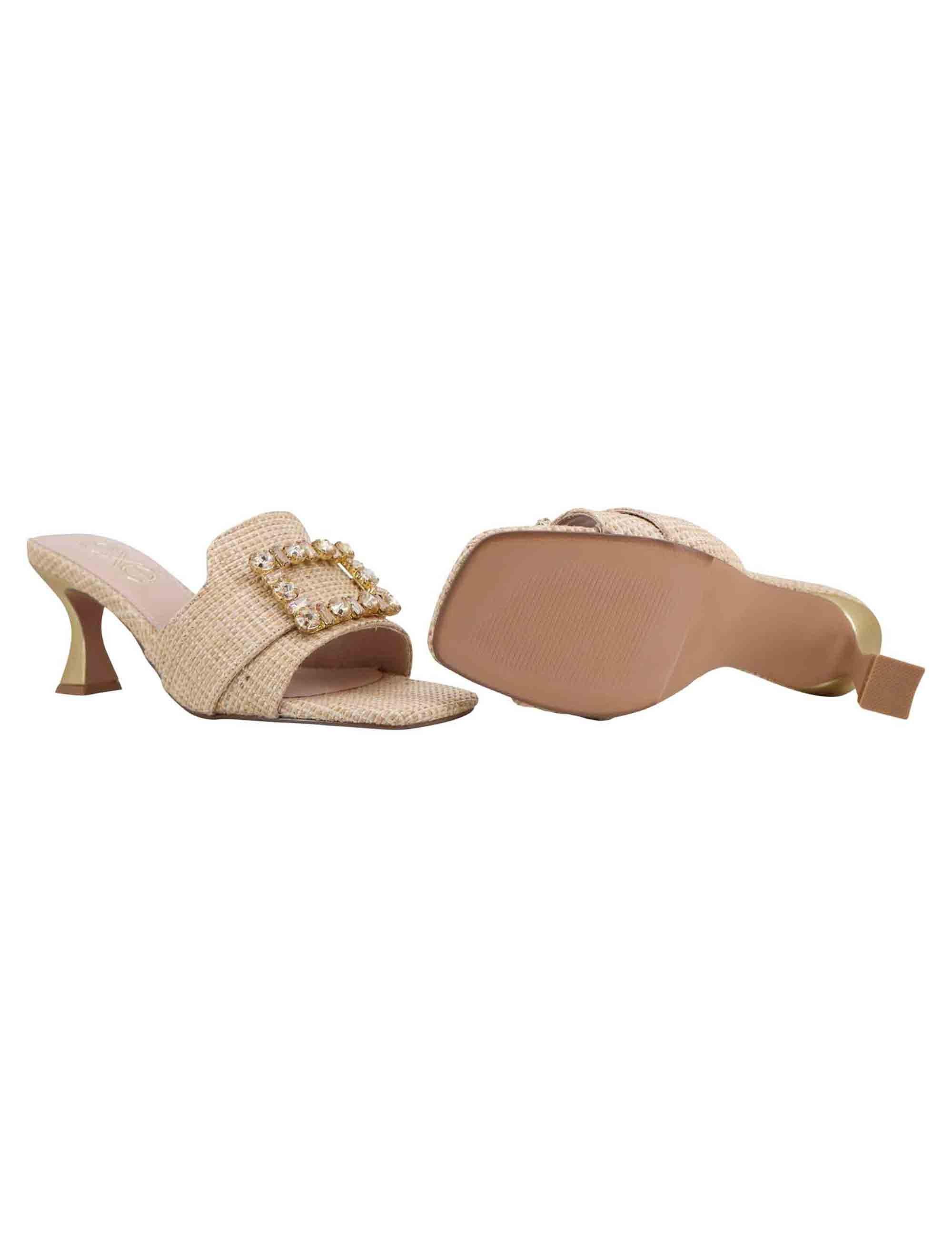 Sandali donna in tessuto rafia beige con morsetto e tacco oro S470056344A3 LUCIA 536 Exe 