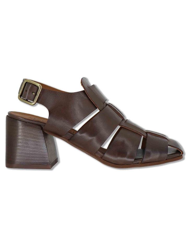 Sandali donna in pelle marrone con fibbia posteriore e tacco in cuoio SP6519 014 Spatarella 