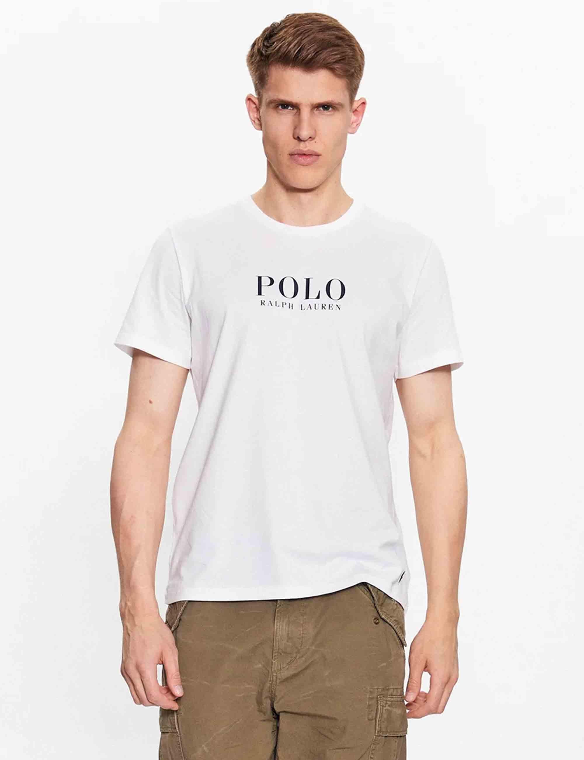 T-shirt uomo Crew in cotone bianco con stampa e logo ricamato 714899613005 WHITE Polo Ralph Lauren 