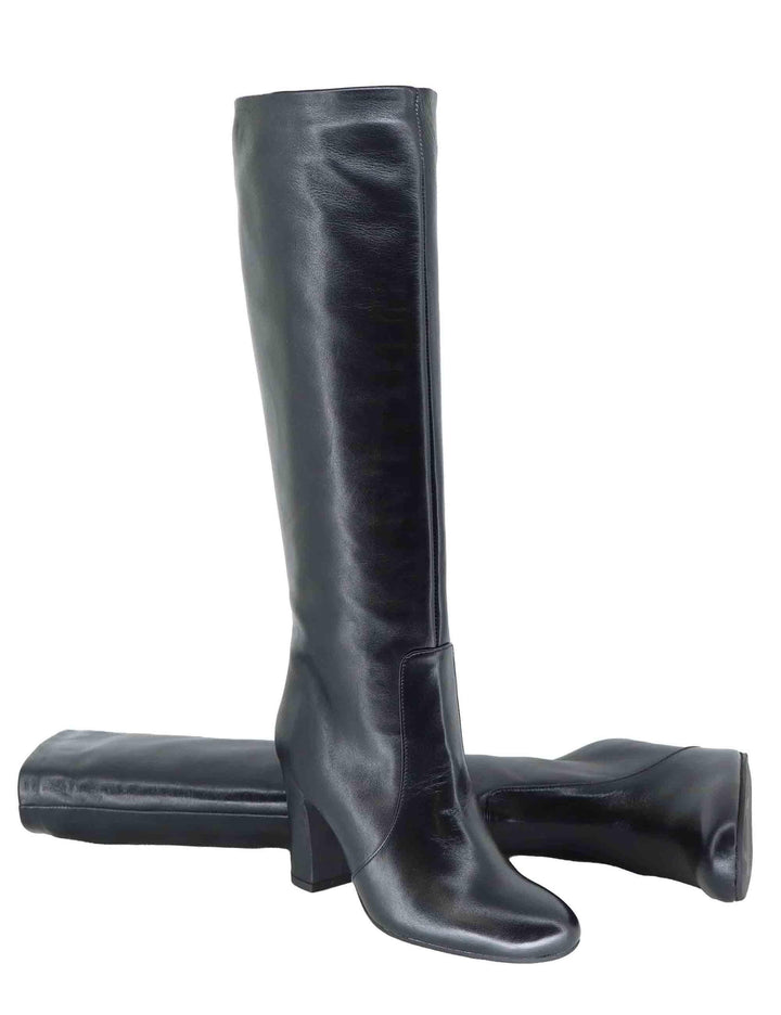 Stivali a tubo donna in pelle nera tacco alto 3380 001 Les Venues 