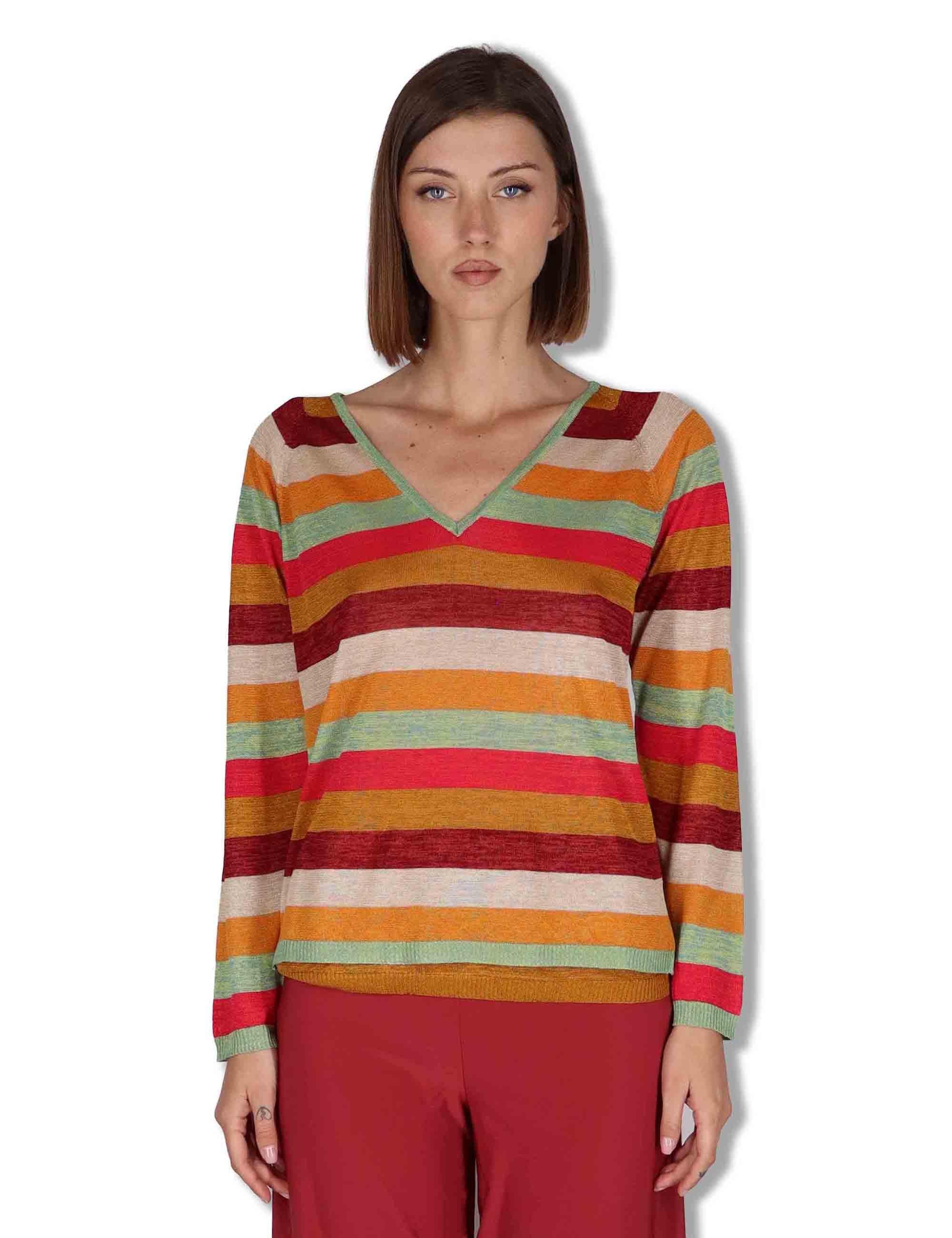 Maglia donna Viscose Fluid in viscosa naturale ruggine e multicolore JQ512177100 31B99 Maliparmi 