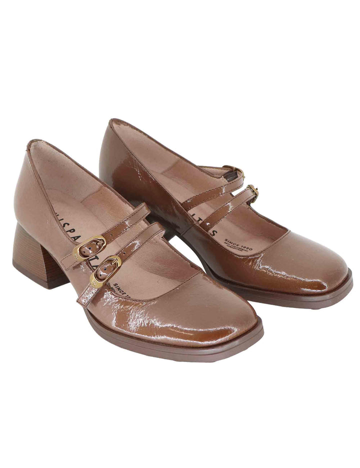 Decollete donna in pelle marrone con cinturini e tacco basso HI254381 C005 Hispanitas 