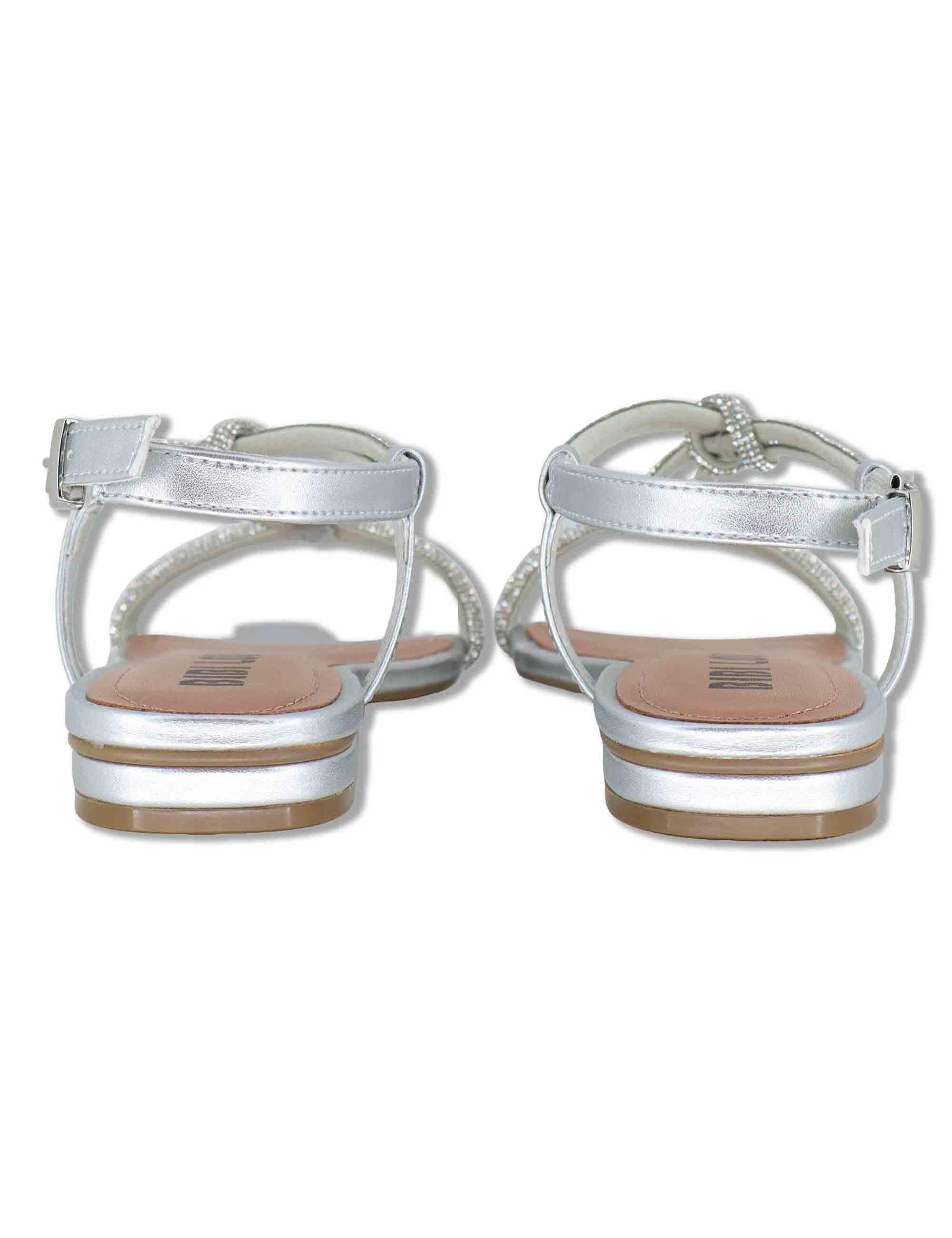 Sandali donna flat in pelle e strass argento con cinturino regolabile Myna 956Z00HG 01-PLATA Bibi Lou 