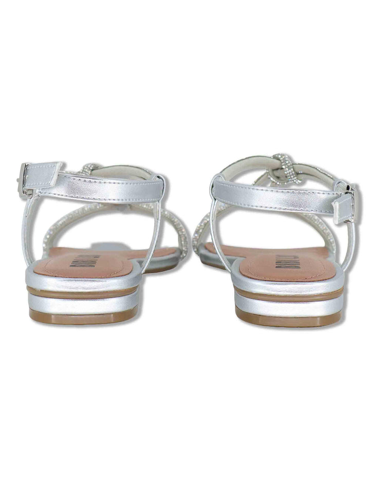 Sandali donna flat in pelle e strass argento con cinturino regolabile Myna 956Z00HG 01-PLATA Bibi Lou 