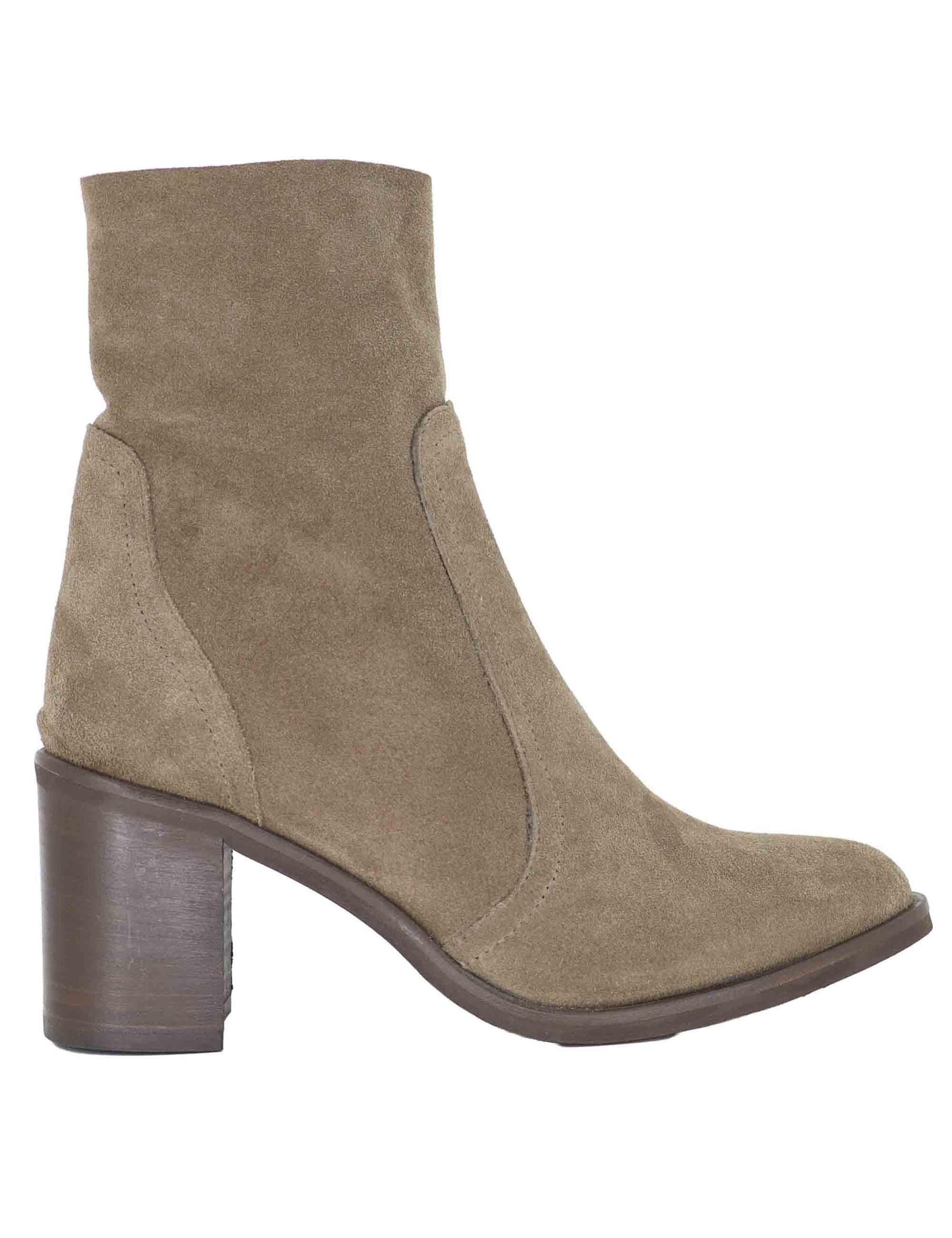 Stivaletti donna in camoscio taupe con tacco alto in cuoio AVI 3 039 Tattoo 