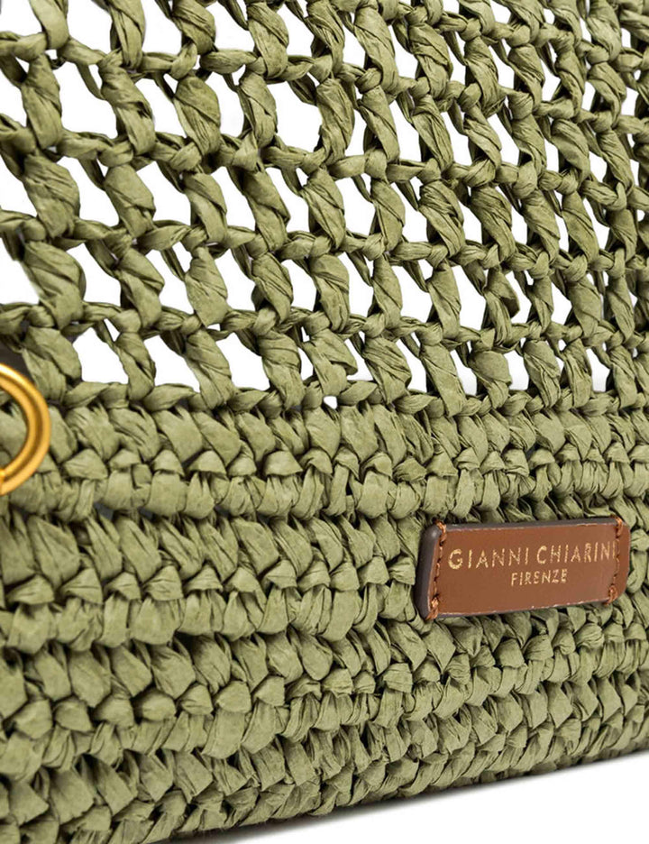 Borse donna Nefeli in rafia verde con tracolla in pelle in tono removibile BS11950 COMM STR-CRCH 11730 Gianni Chiarini 