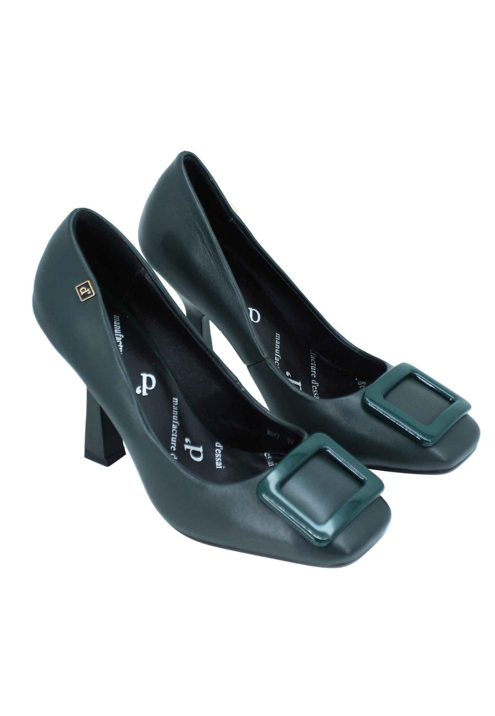 Decollete donna in pelle verde punta quadra e accessorio in tinta MA47 005 Manufacture D'Essai 