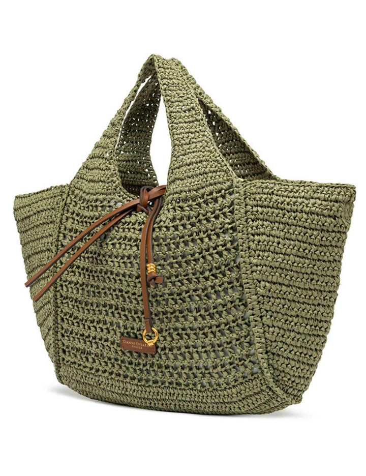 Borse donna Nefeli in rafia verde con chiusura cordoncino BS11953 COMM STR-CRCH 11730 Gianni Chiarini 