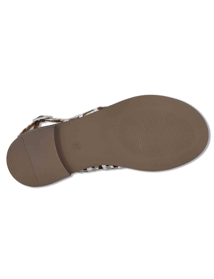 Sandali donna slingback flat in pelle intrecciata bianca e laminato a doppia fascia WD425R32 500138 Vueva 
