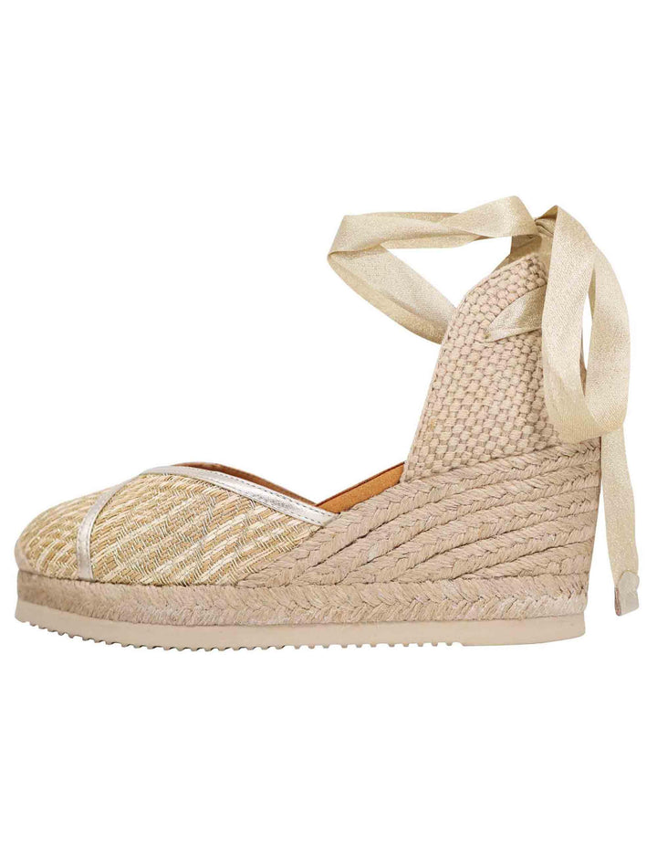 Sandali espadrillas donna in tessuto oro e platino con zeppa in corda CAREI YU GOLDPLATI Unisa 