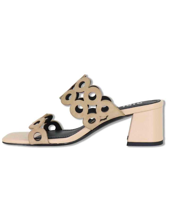 Sandali donna in pelle e camoscio beige con tacco medio Oribu 627Z30VK 95-BEIGE Bibi Lou 