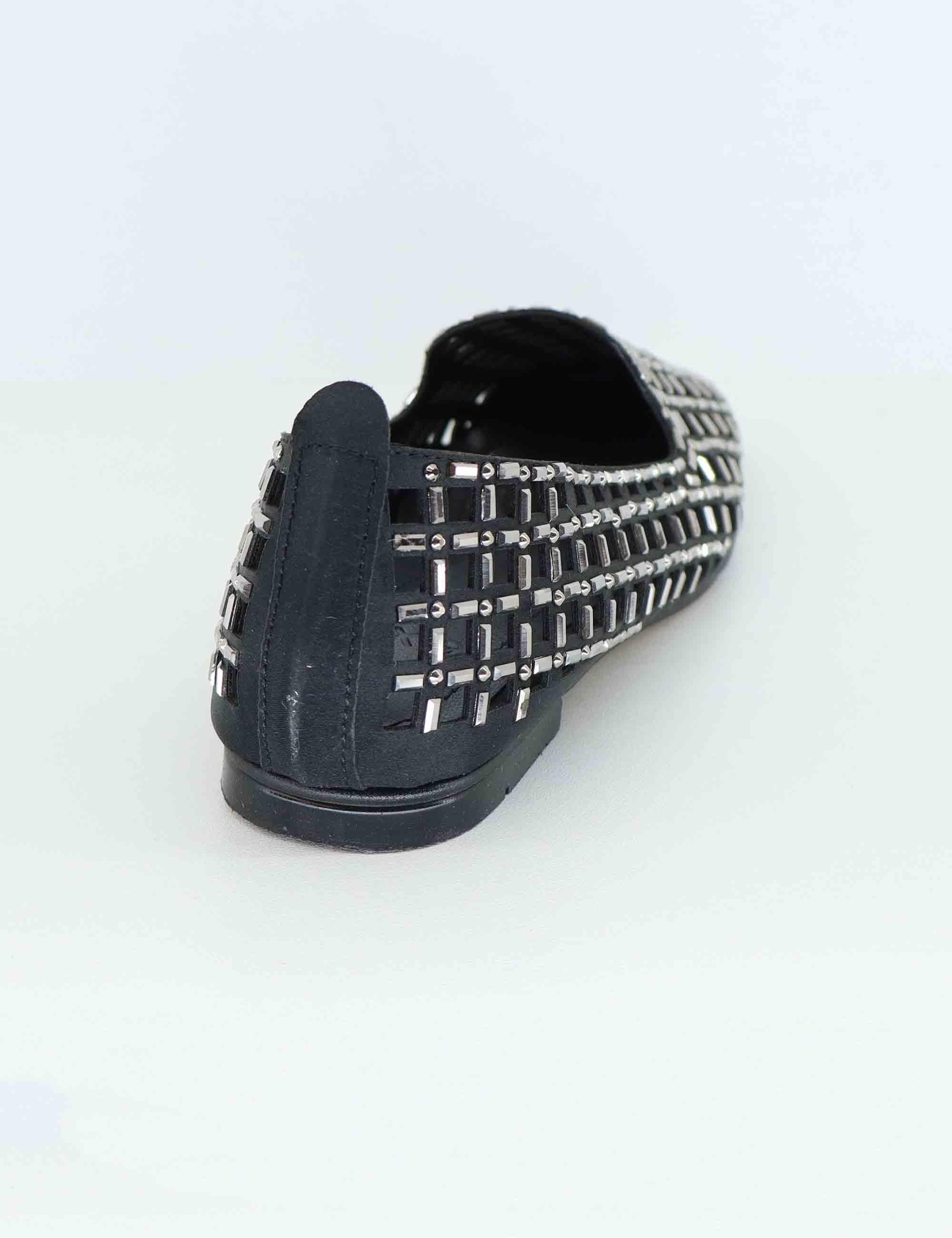 Mocassini donna in tessuto nero con strass U128B090109F SMP09 Exe 