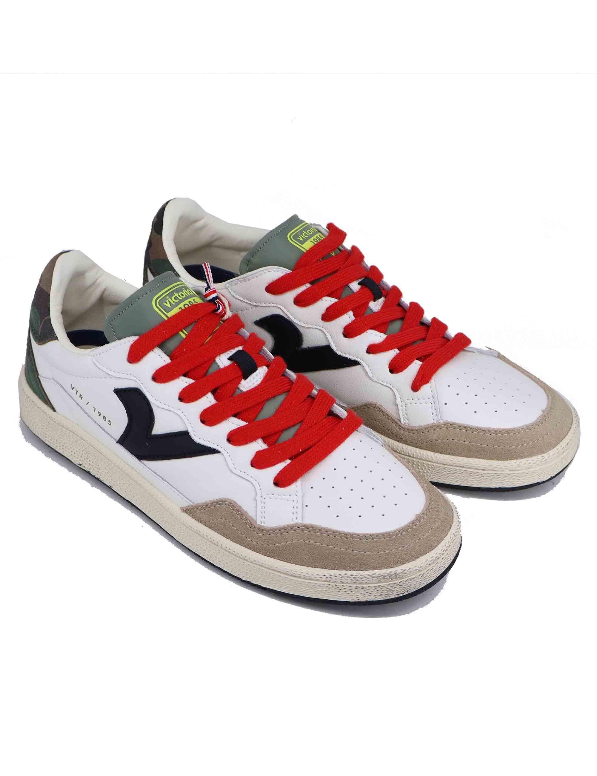 Sneakers uomo in pelle bianca con riporti verde 8806101 Kaki Victoria 