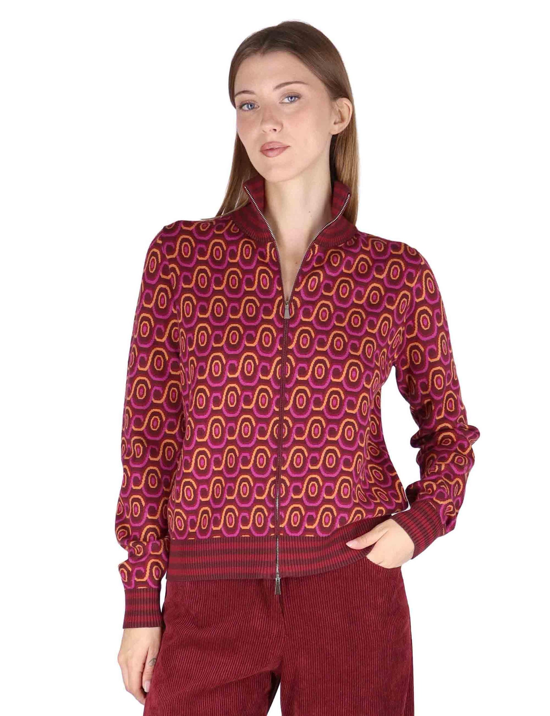 Cardigan donna Rolling Chain in tessuto stampato bordeaux con collo alto JN370378207 C4069 Maliparmi 