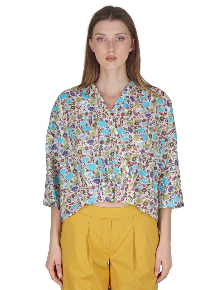 Camicie donna Batwing Shirt with Ribbon in cotone turchese a fantasia JABCM0001-F1491-1229 6005 Justmine 