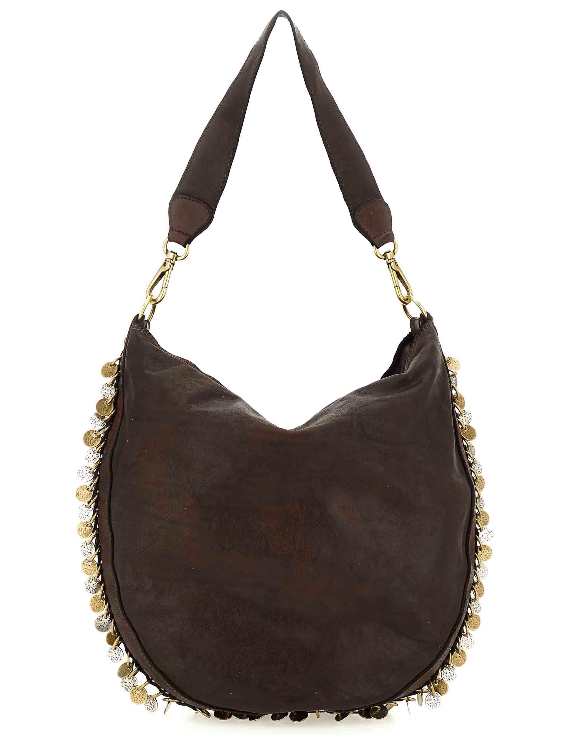 Borse donna Gianna in pelle marrone con borchie oro e argento C009030ND X3010 C1501 Campomaggi 