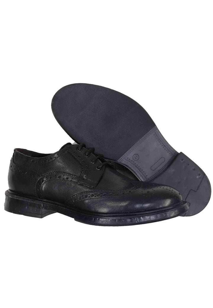 Stringate da uomo in pelle nera con impunture all'inglese e suola in gomma SP1268 001 Spatarella 