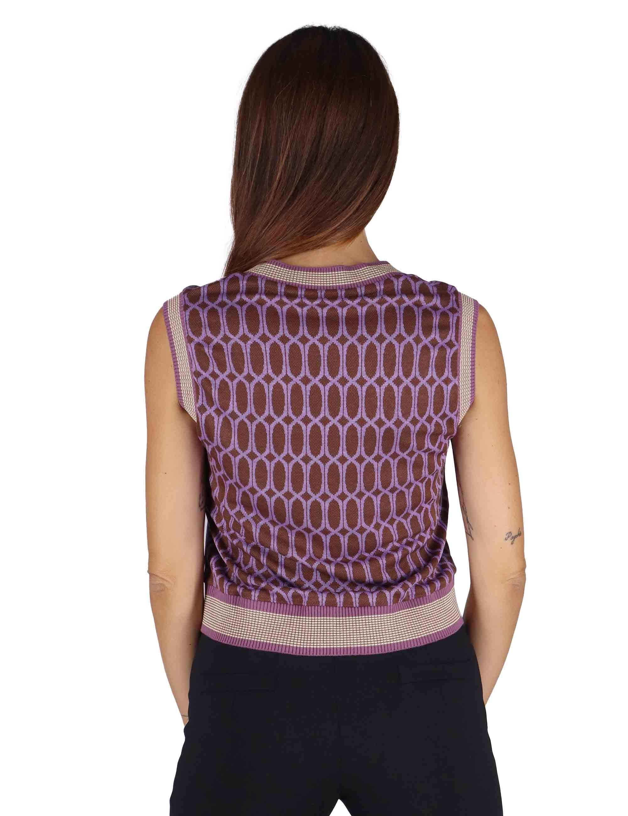 Gilet donna in tessuto naturale marrone a fantasia con scollo a V JABGI0025-F1161 8150 Justmine 