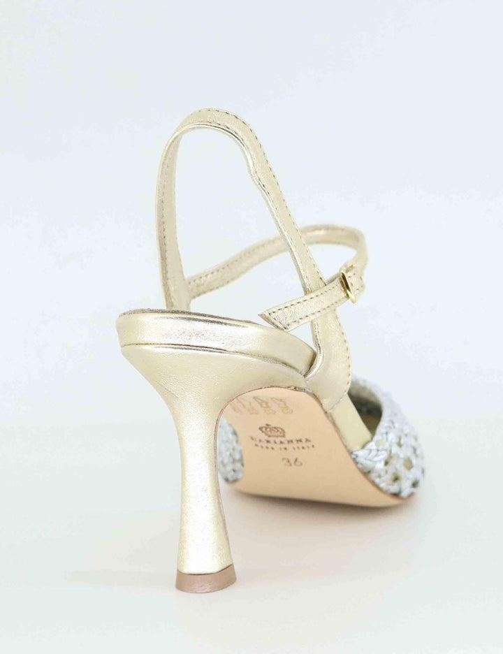 Sandali donna in pelle oro e argento con tacco alto CH2504/RT 006 L'Arianna 