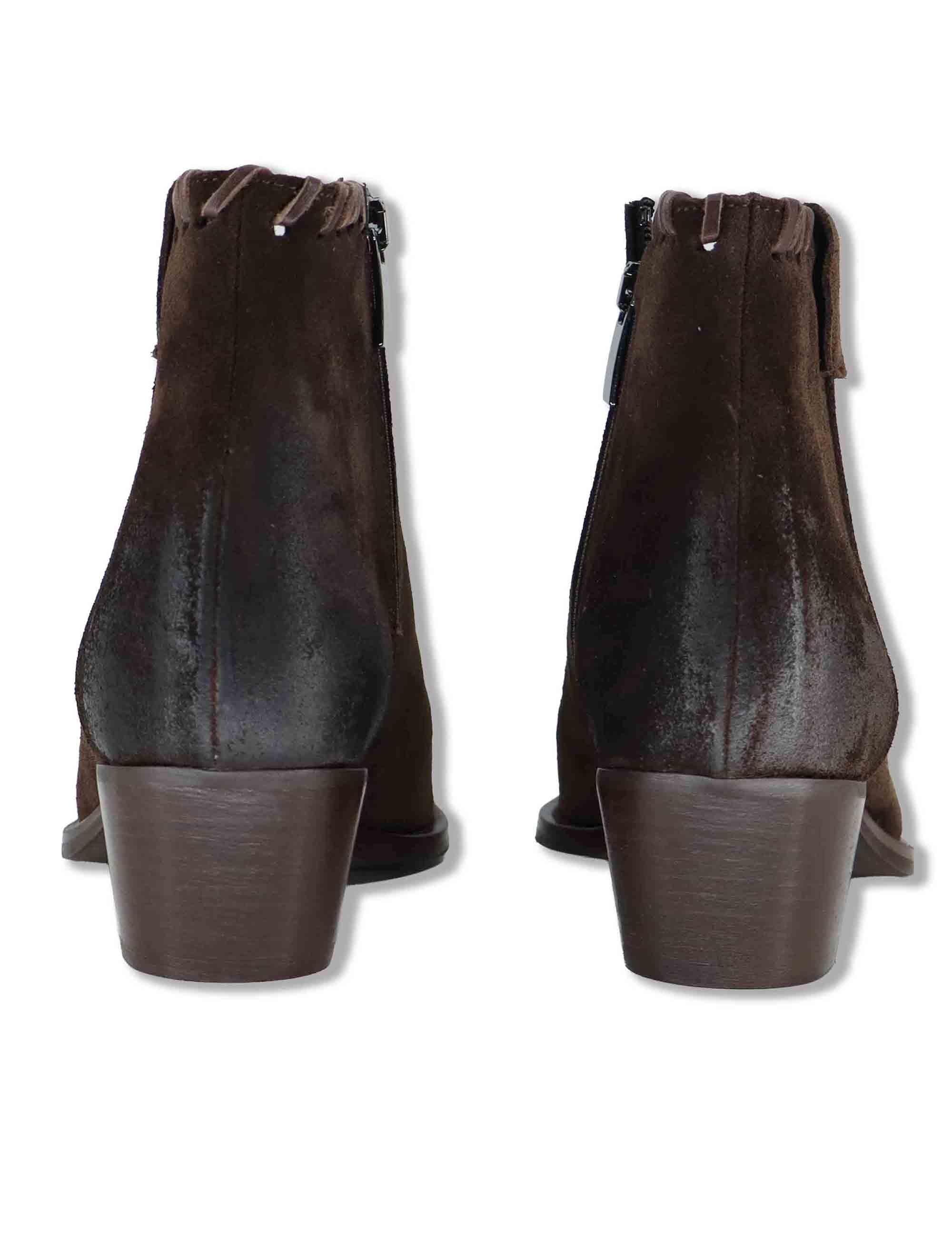 Stivaletti texani donna in camoscio marrone vintage tacco medio GOLD105 014 Tattoo 