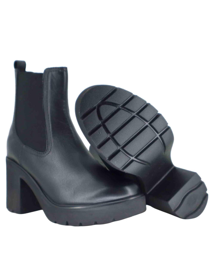 Stivaletti donna in pelle nera con suola alta in gomma KLINO STT BLACK Unisa 
