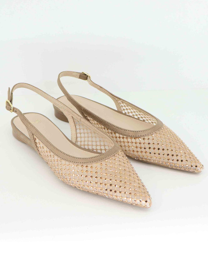 Slingback donna in rete bronzo con strass e tacco basso U4700222130B C176 Exe 