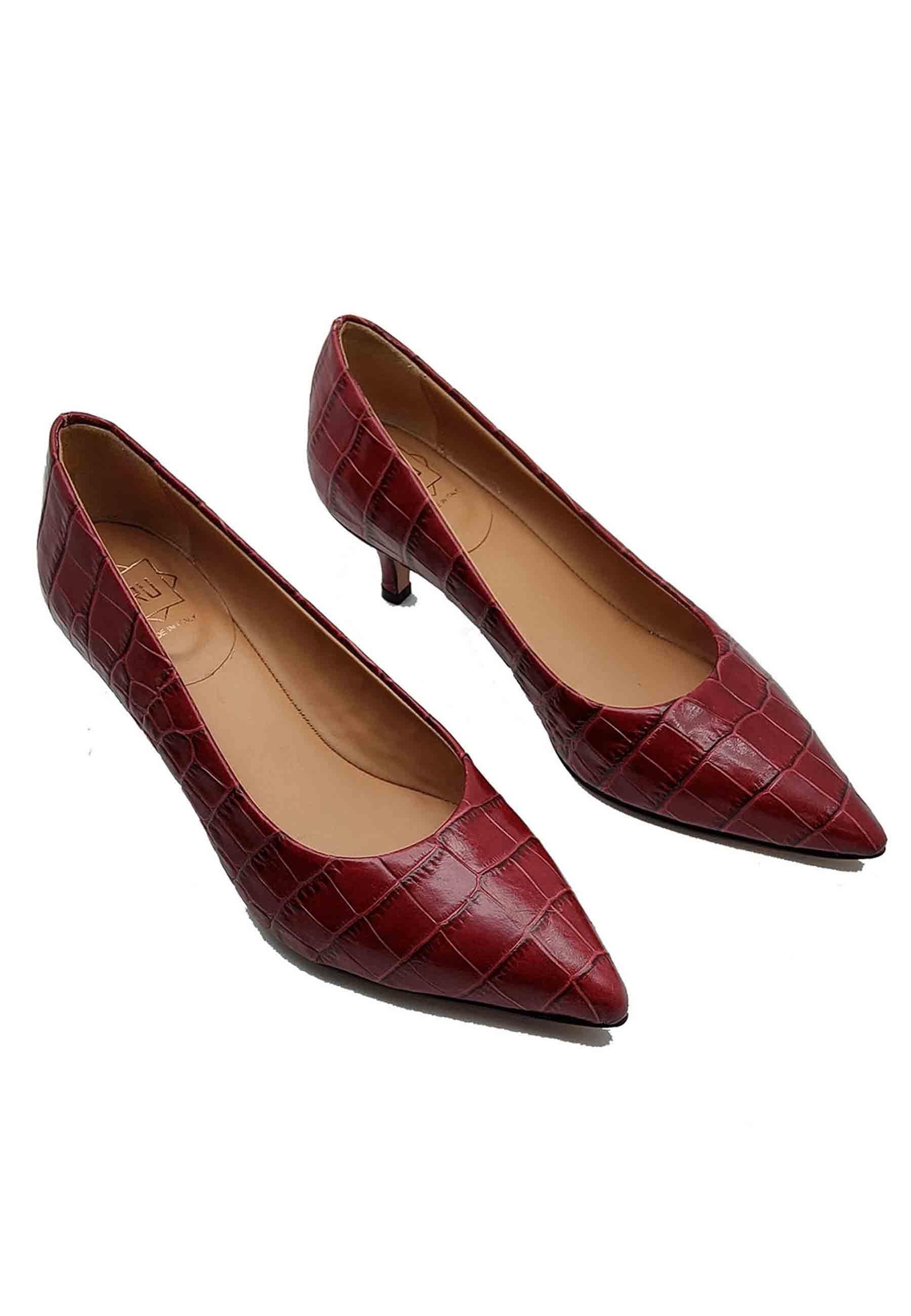 Calzature Donna Décolleté in Pelle Stampta Cocco Rosso con Punta a Punta 5201S ROSSO Fru 