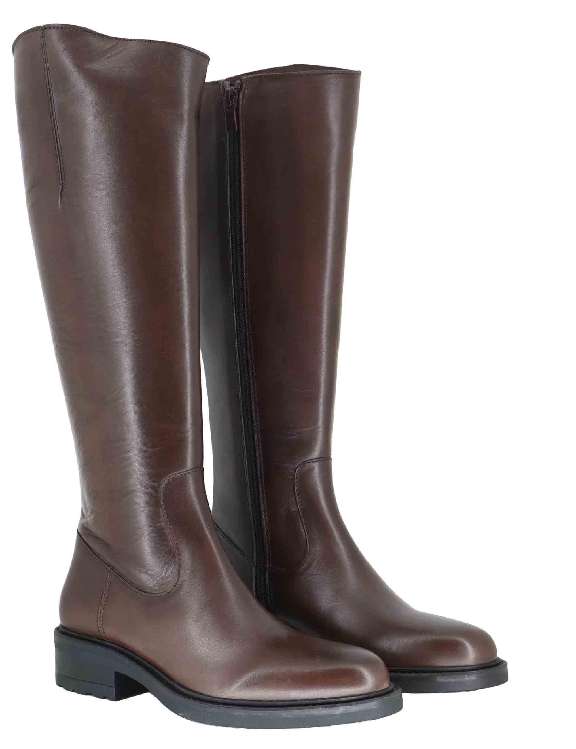 Stivali donna in pelle marrone con tacco basso e zip laterale SP56212 014 Spatarella 