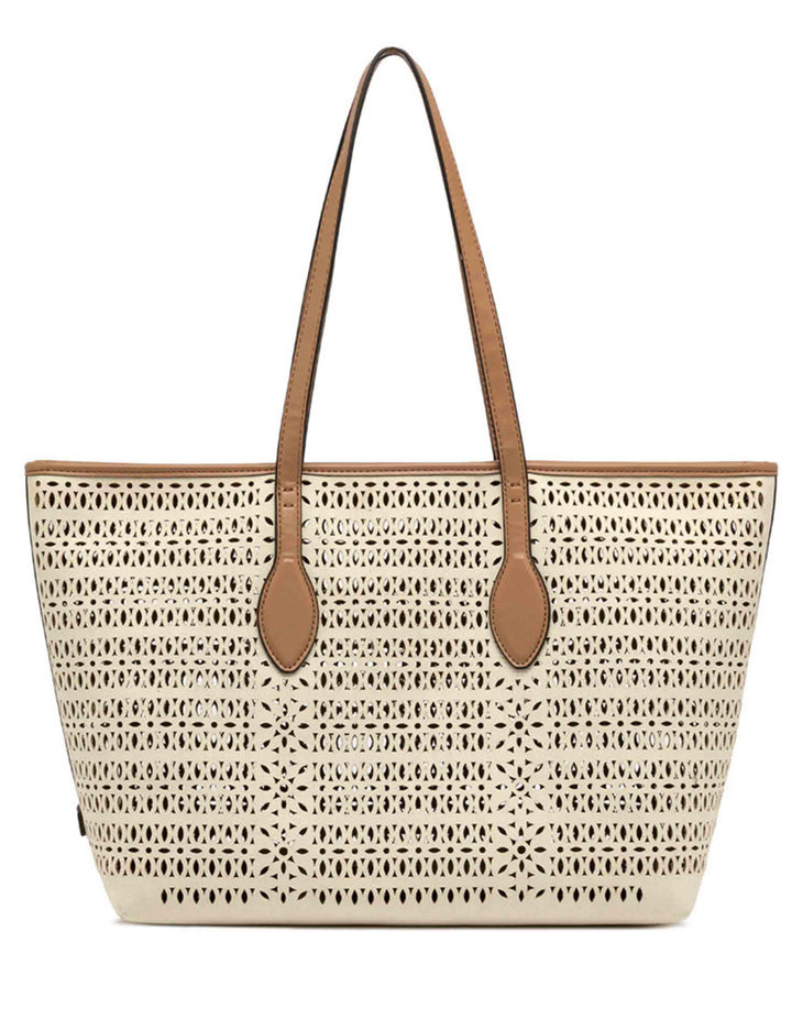 Borse donna Shopper Mashup in canvas laserato panna con doppi manici in pelle BS11507 COMM CNVLS 14593 Gianni Chiarini 
