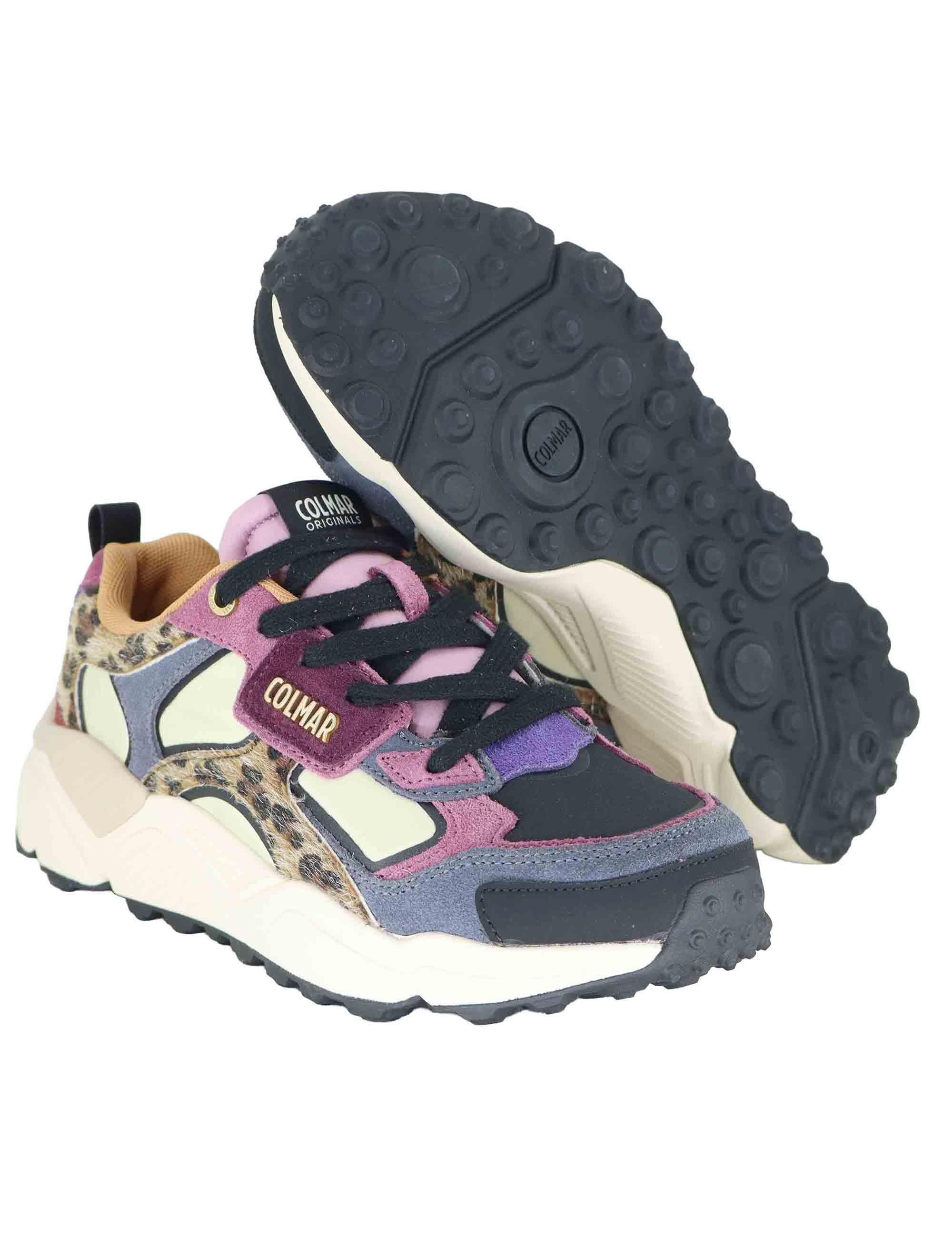 Sneakers donna in pelle e tessuto taupe con suola alta GARNER JUNGLE 124 Colmar 