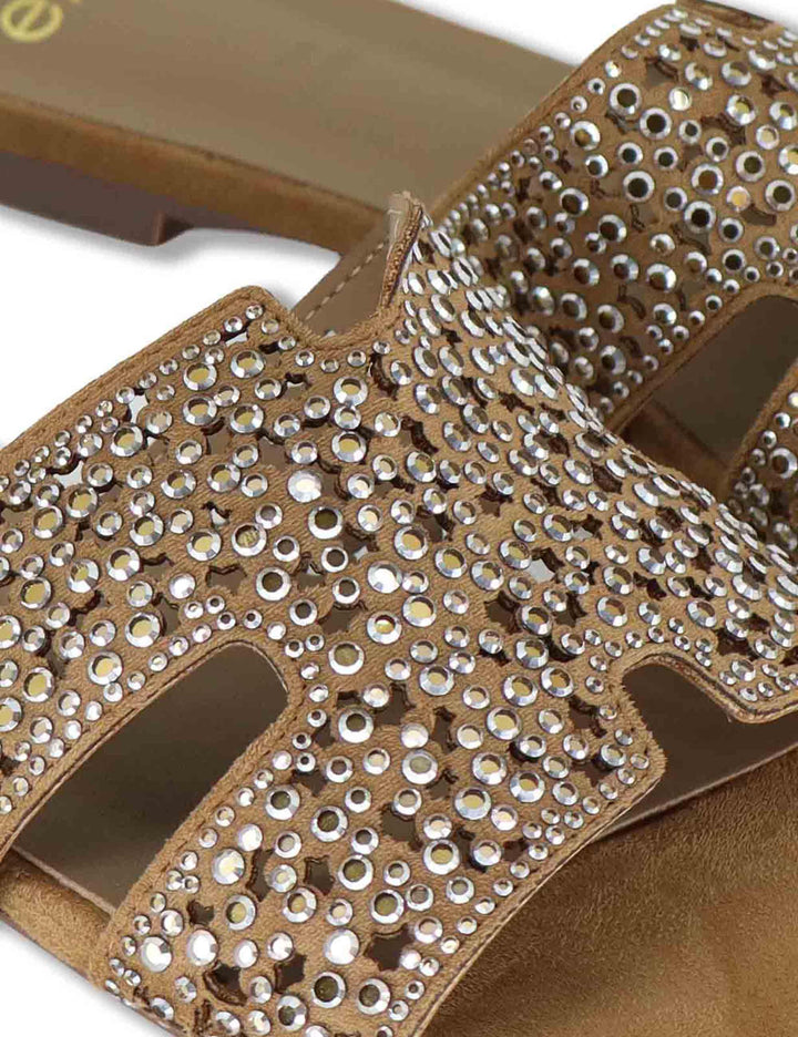 Sandali scalzati donna in tessuto beige con borchie oro 2133-2532 232 Exe 