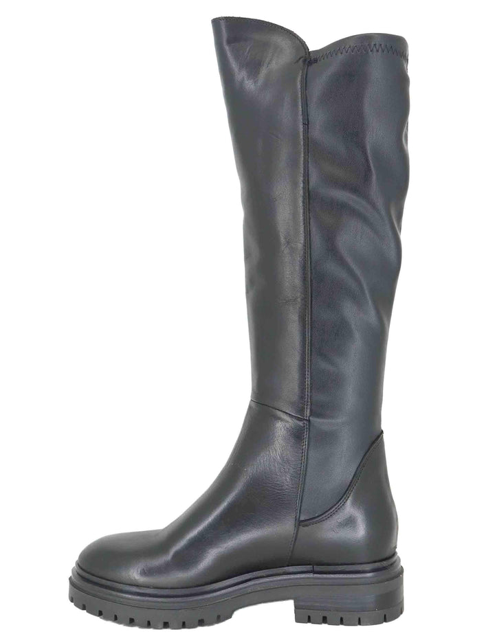 Stivali donna in pelle nera con suola in gomma carrarmato e tacco basso SPST1652 001 Spatarella 