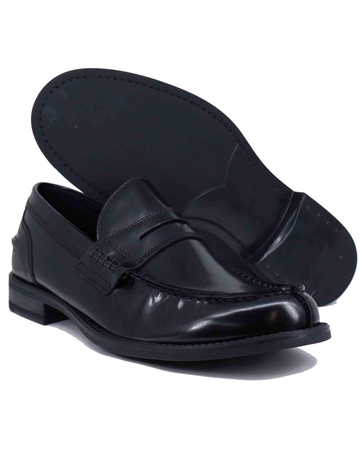 Mocassini uomo in pelle nera con suola in gomma 19489 N-M18 Antica Cuoieria 