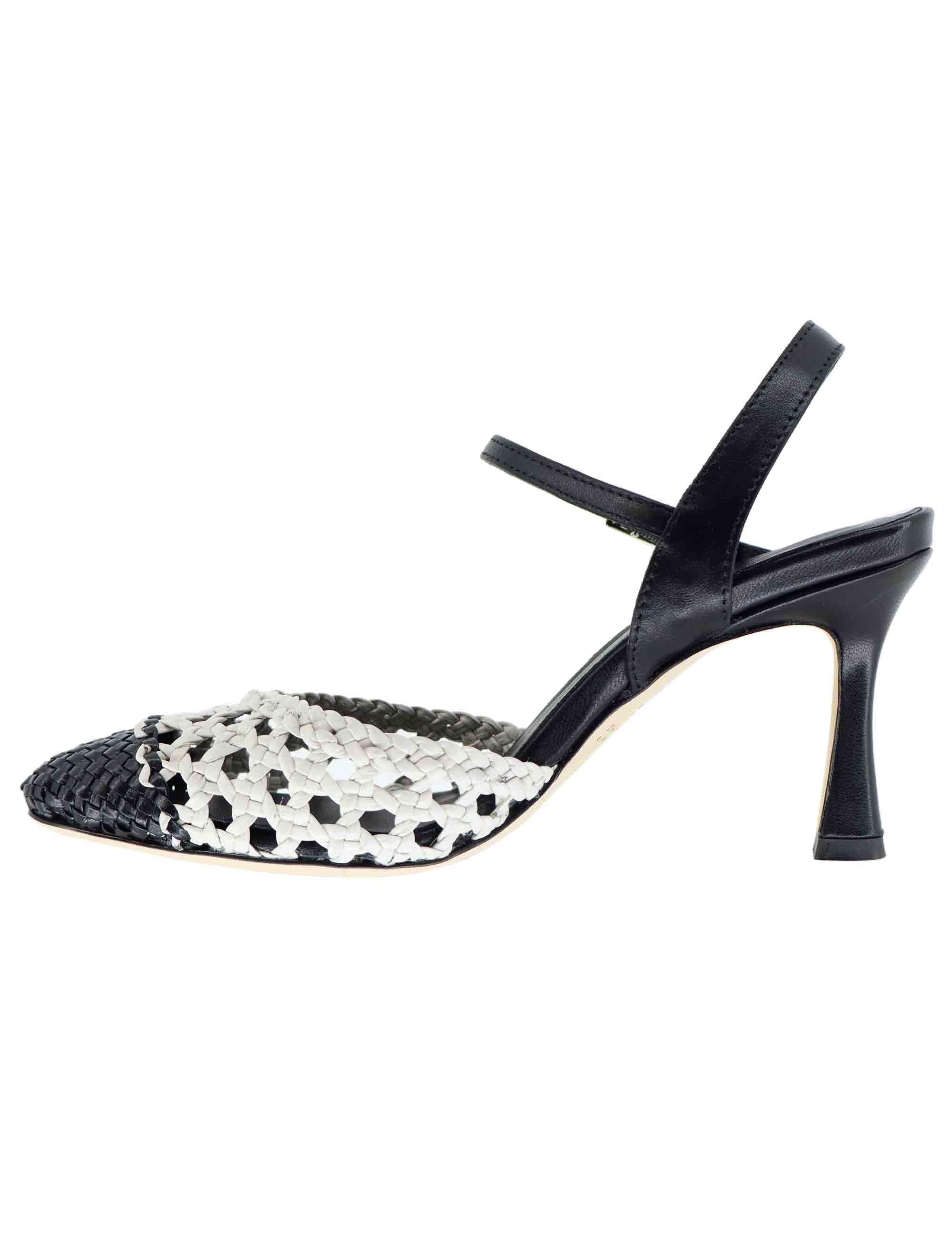 Sandali donna in pelle nera e bianca con tacco alto CH2504/RT 002 L'Arianna 