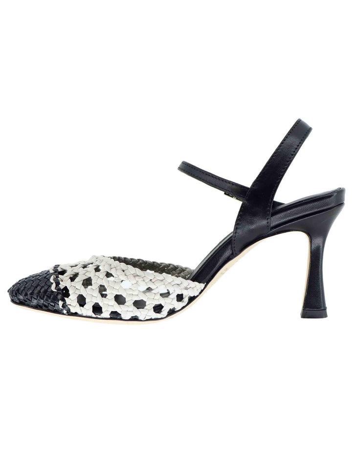 Sandali donna in pelle nera e bianca con tacco alto CH2504/RT 002 L'Arianna 