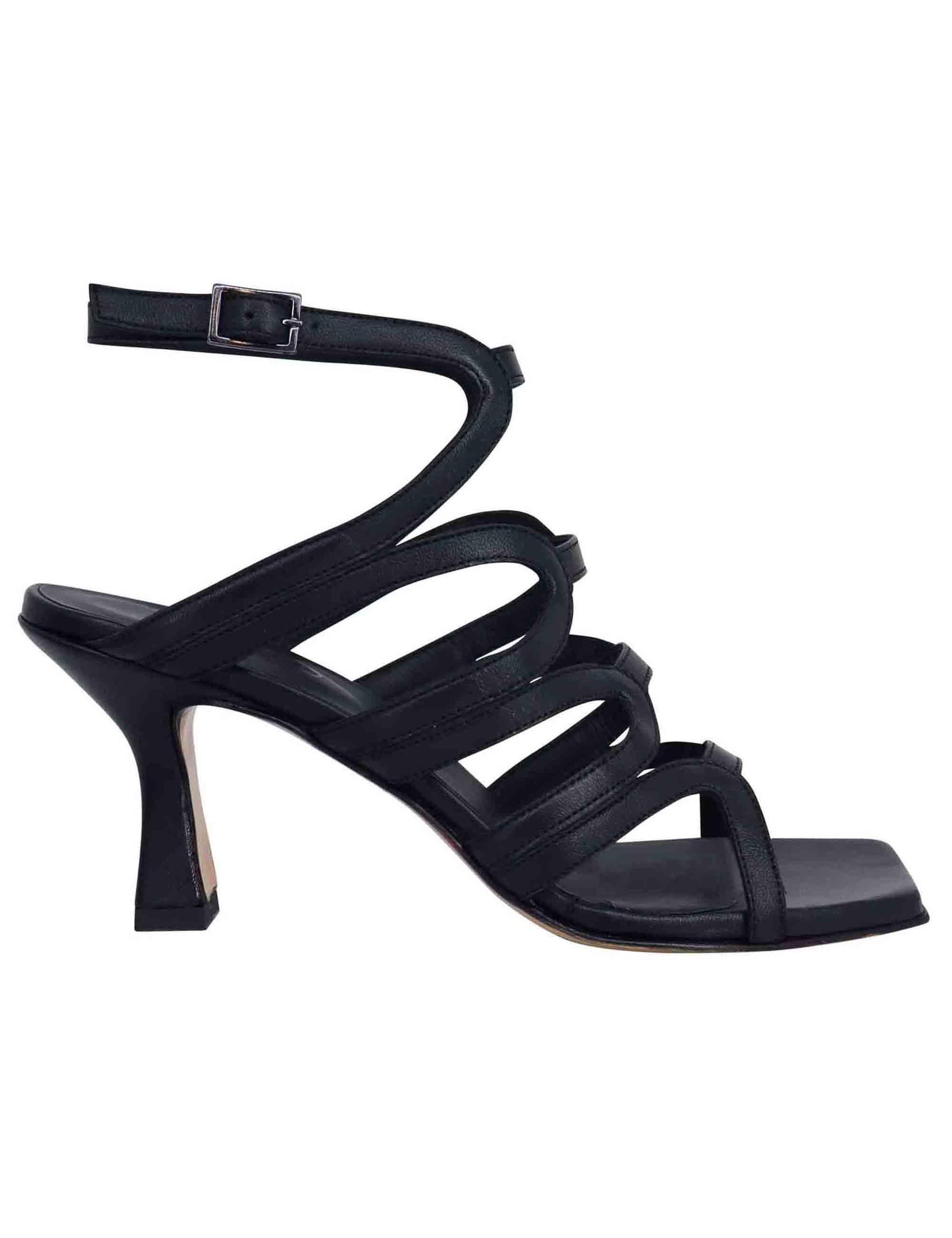 Sandali slingback donna in pelle nera con tacco alto e punta quadra T1025 001 Tattoo 