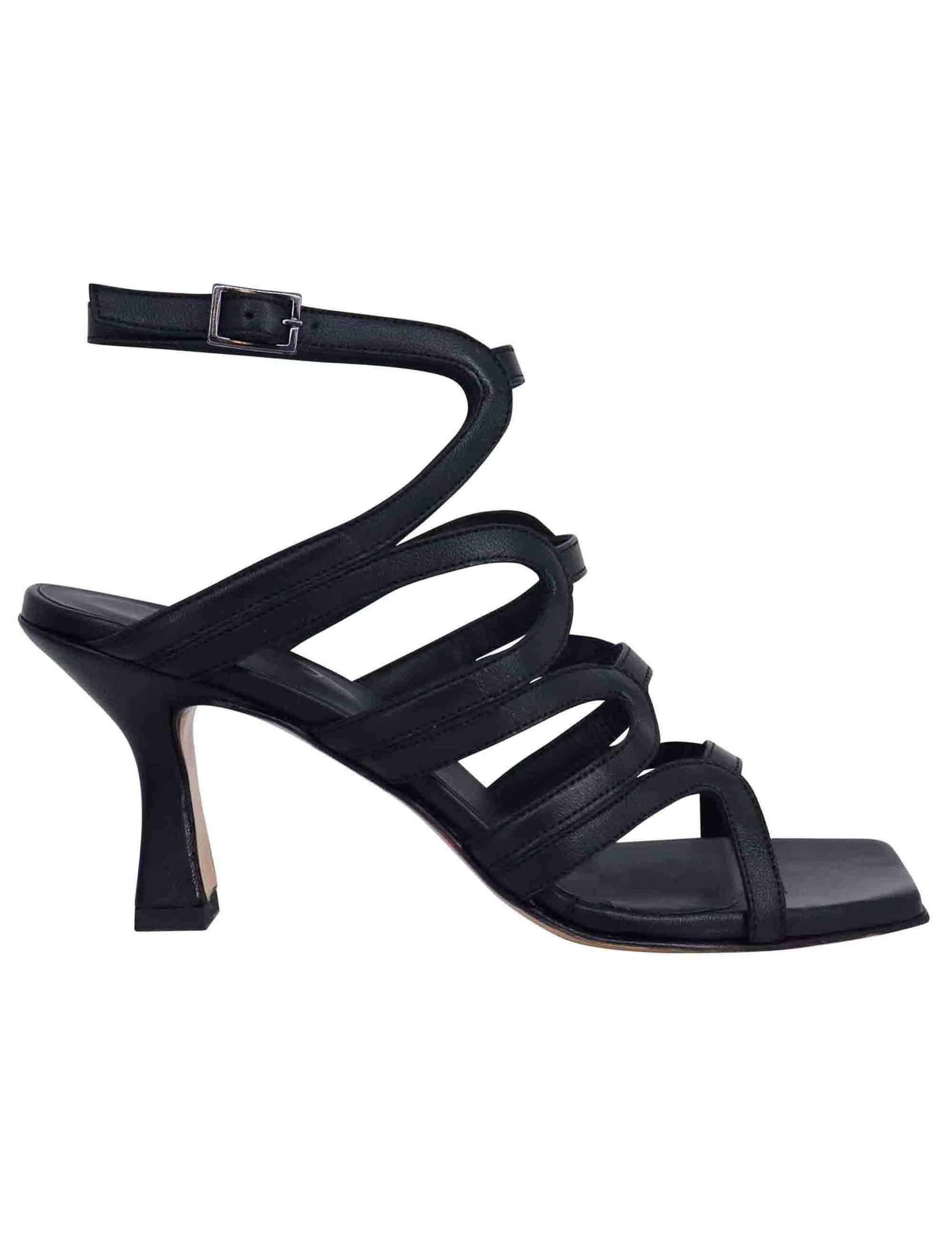 Sandali slingback donna in pelle nera con tacco alto e punta quadra T1025 001 Tattoo 