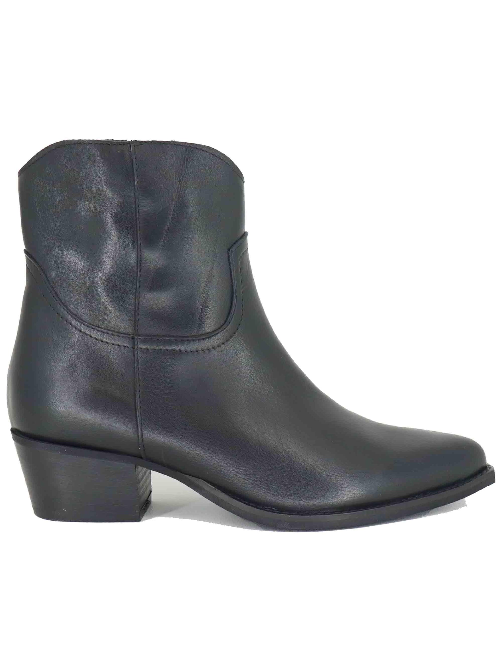 Stivaletti texani donna in pelle nera con punta a punta GOLD 1 001 Tattoo 