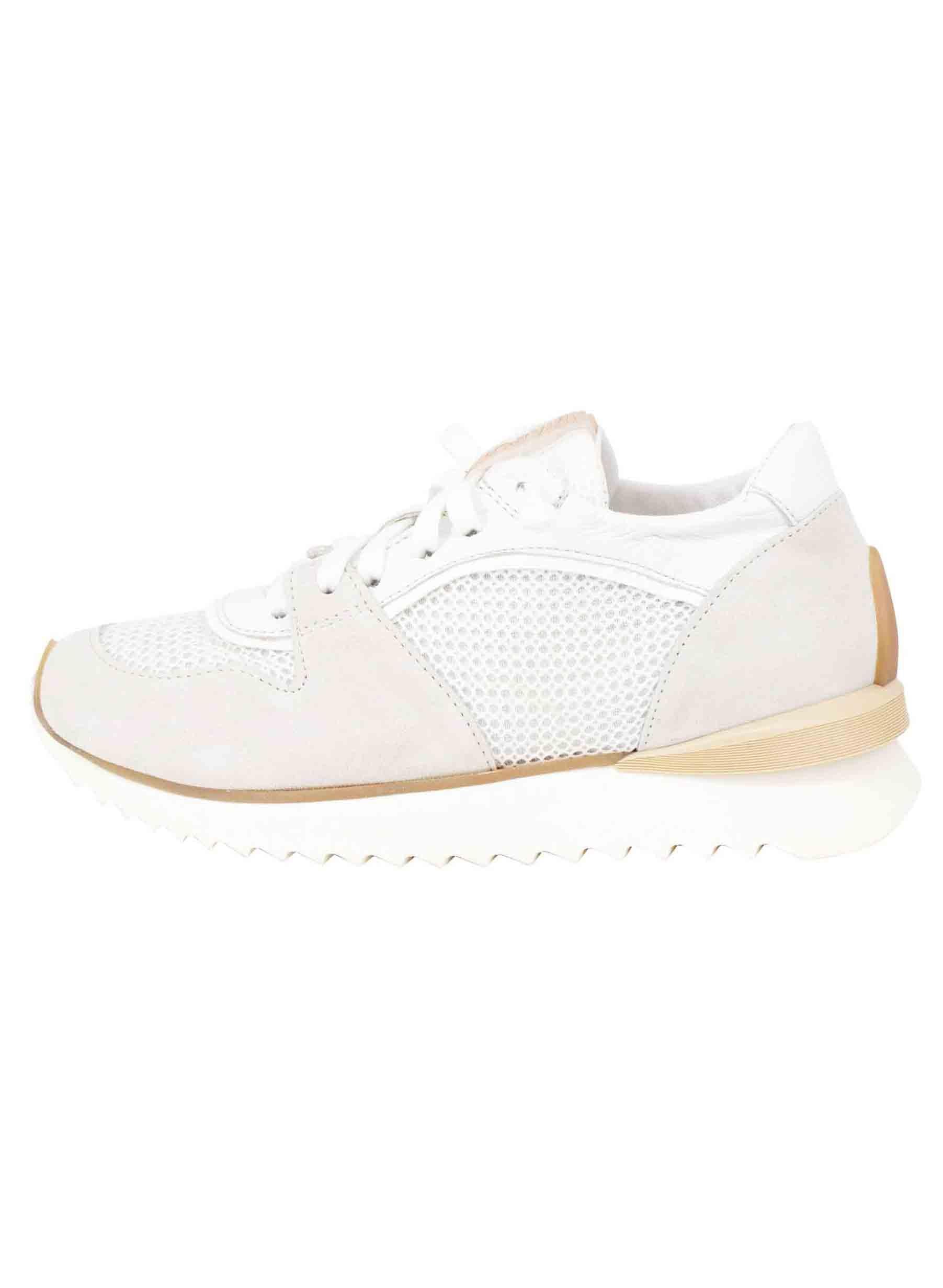 Sneakers donna in pelle e tessuto bianco fondo running RUFFLE 101 Andia Fora 