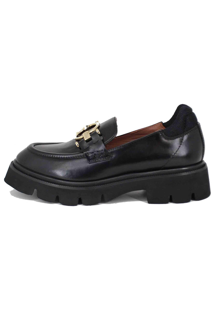 Mocassini donna in pelle nera con suola carrarmato SPV45 001 Spatarella 