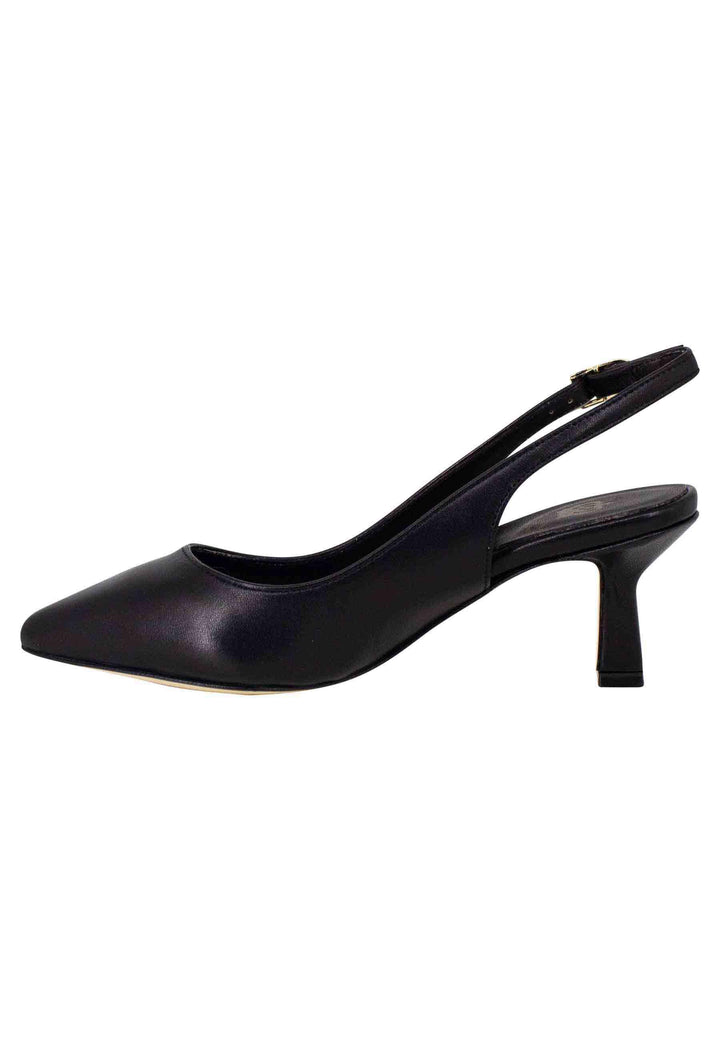 Decollete slingback donna in pelle nera suola in cuoio CH2000/RT 001 L'Arianna 