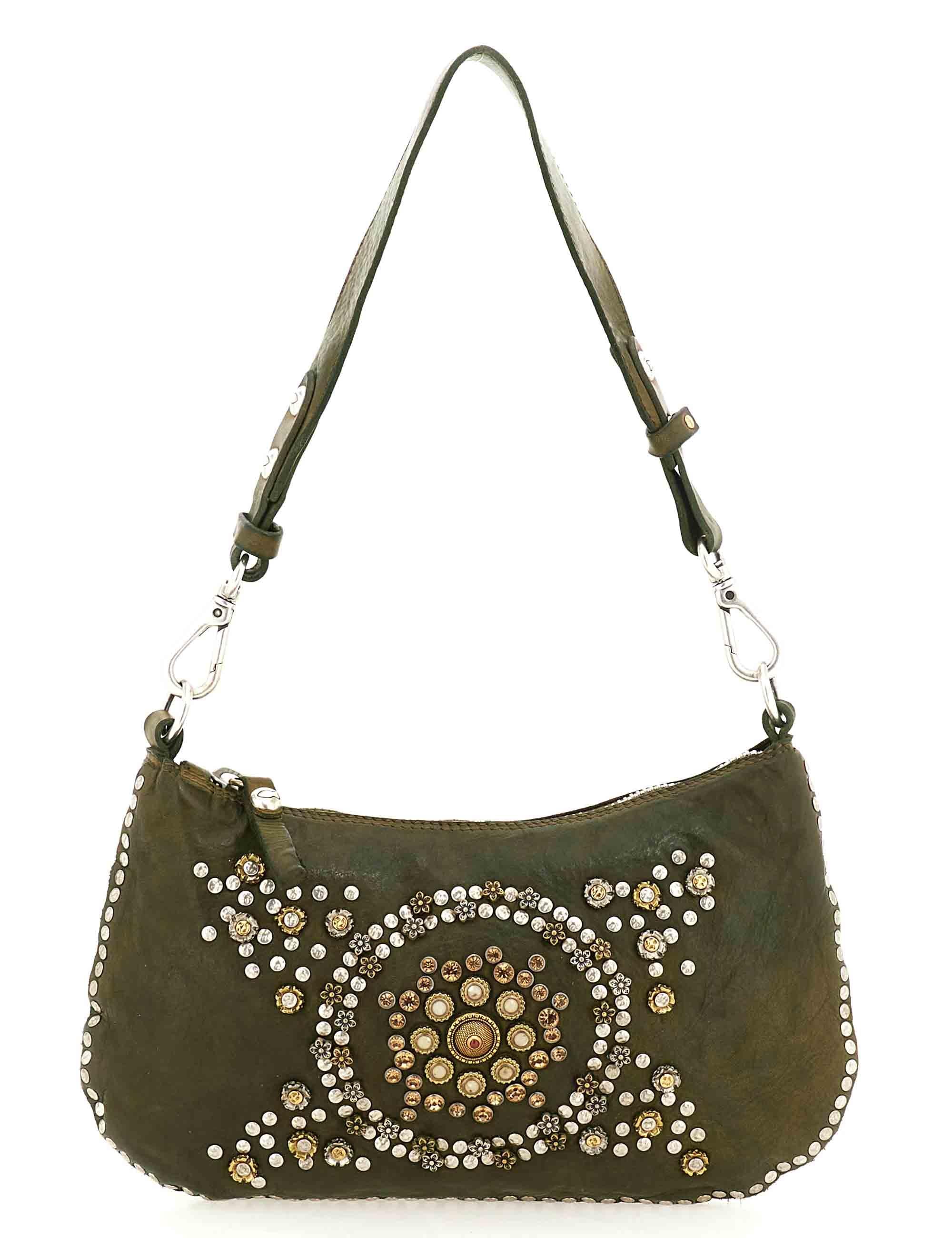 Borse donna Teresa in pelle verde con borche e tracolla monospalla C042760ND X3037 C3038 Campomaggi 