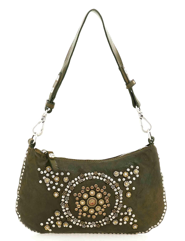 Borse donna Teresa in pelle verde con borche e tracolla monospalla C042760ND X3037 C3038 Campomaggi 