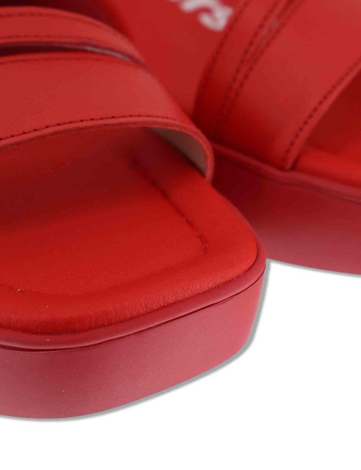 Sandali donna in pelle rossa con cinturino alla caviglia e zeppa in gomma B-1001 025 Wonders 