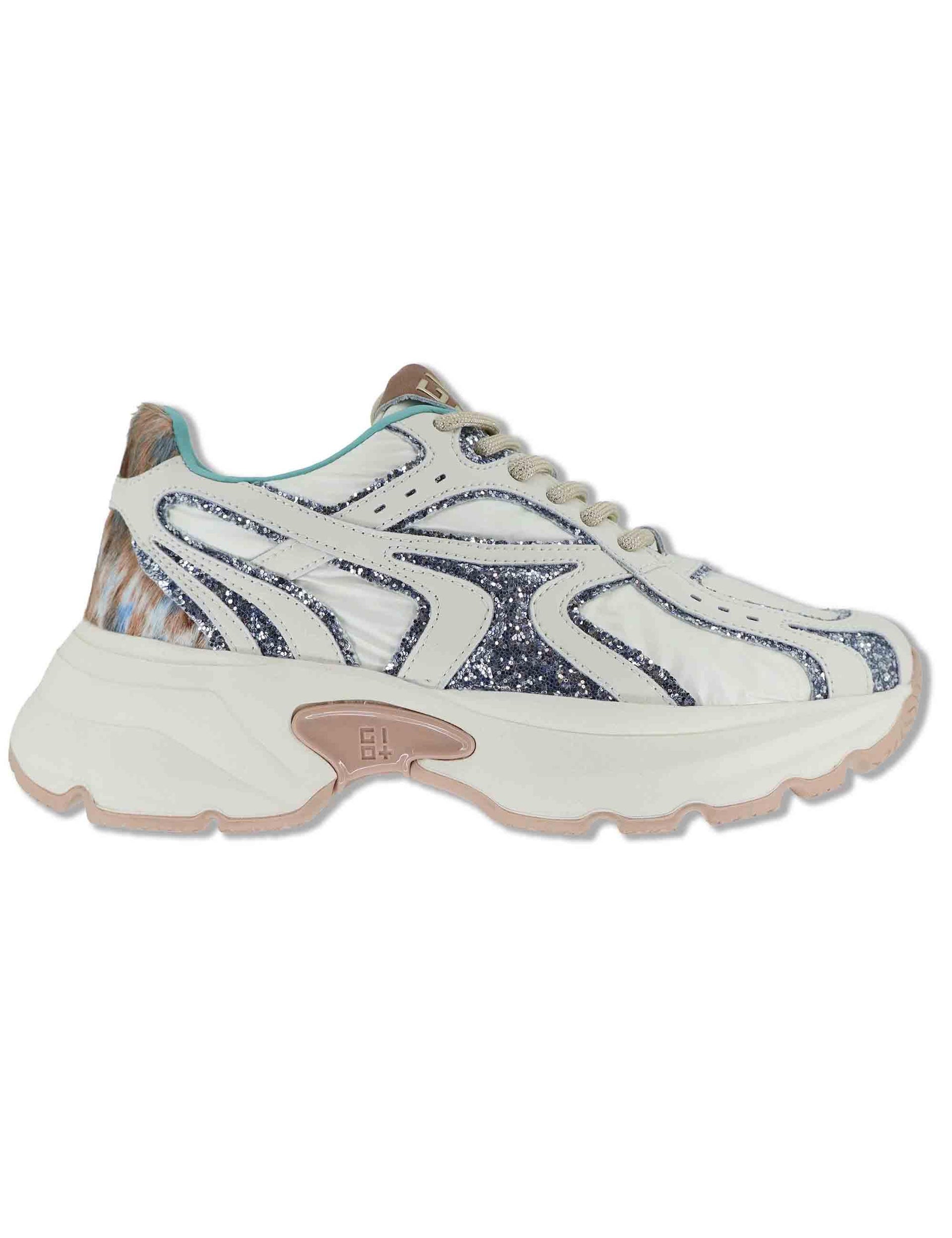 Sneakers donna Chunky in pelle e tessuto bianco con inserti a contrasto DALIA 05 Gio + 