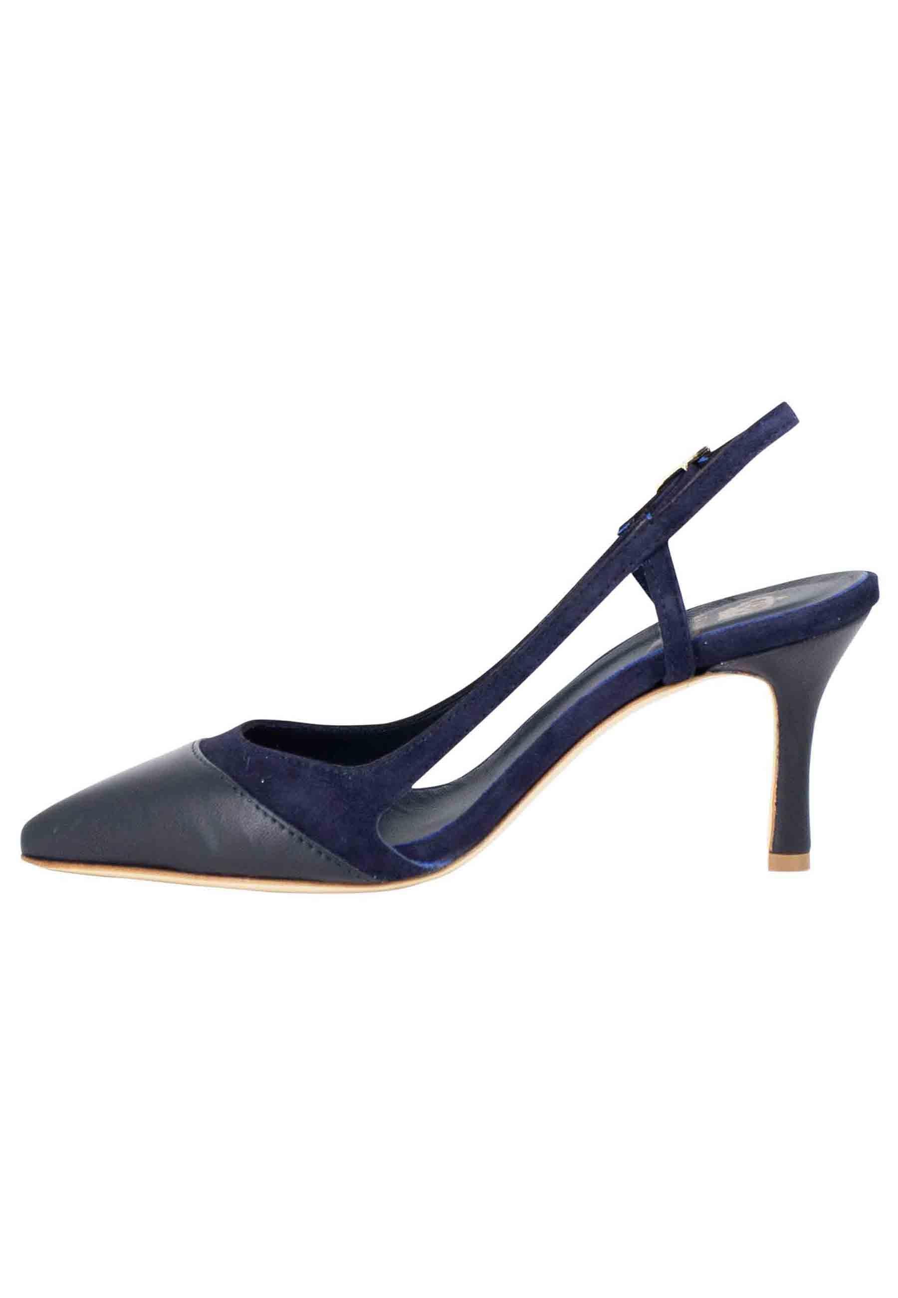 Decollete slingback donna in pelle e camoscio blu tacco alto CH1605 002 L'Arianna 