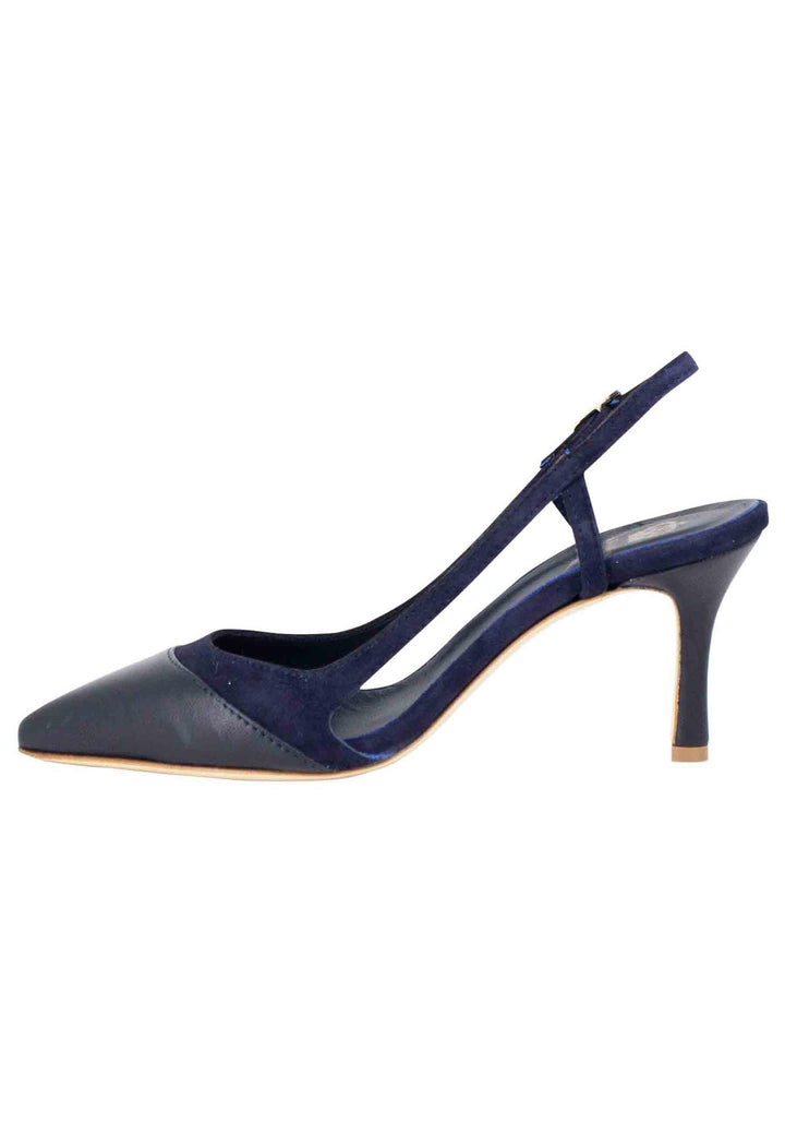 Decollete slingback donna in pelle e camoscio blu tacco alto CH1605 002 L'Arianna 