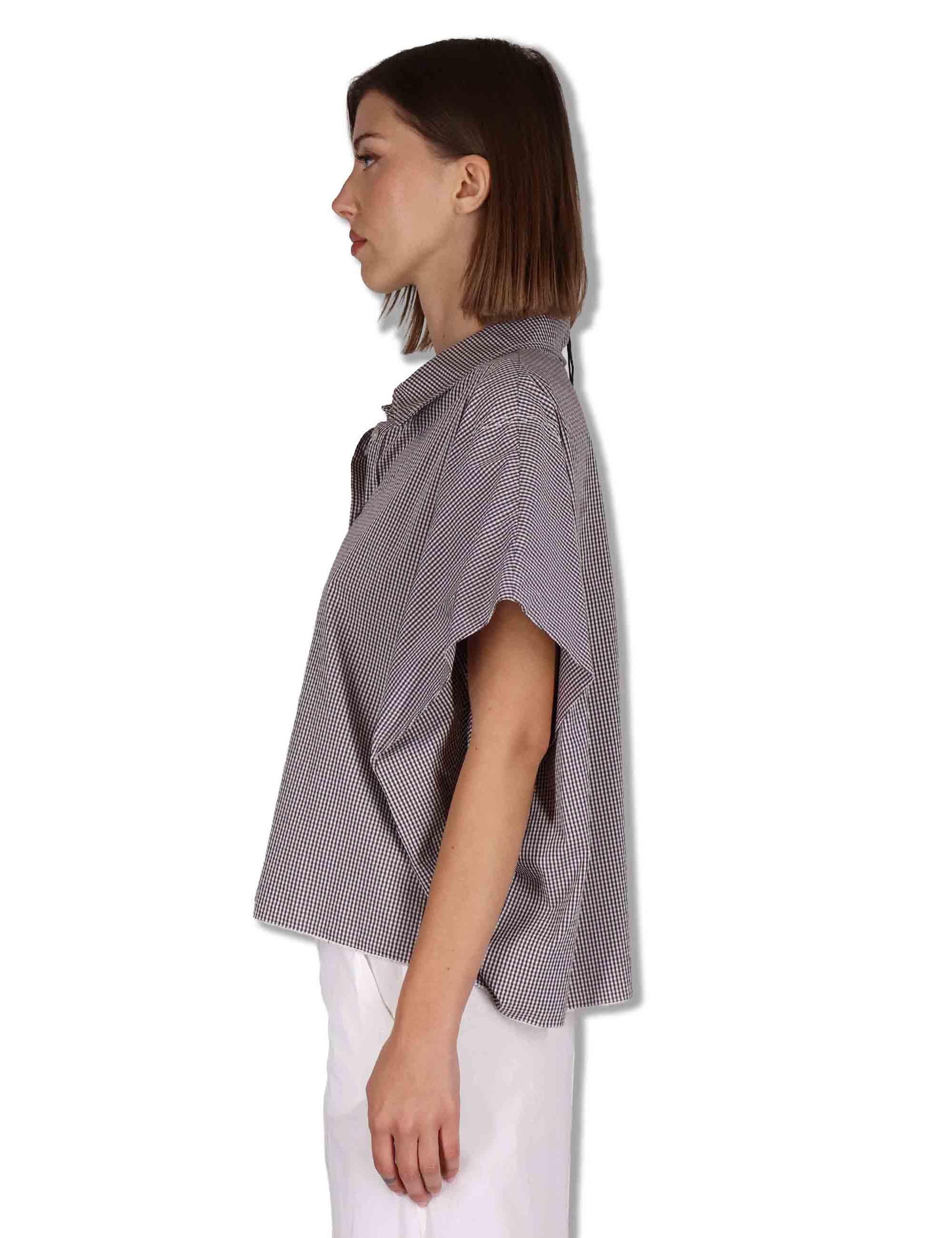 Camicie donna in cotone bianco quadretti con mezze maniche CUMINO ETTO_BUTTER TreBarraBi 