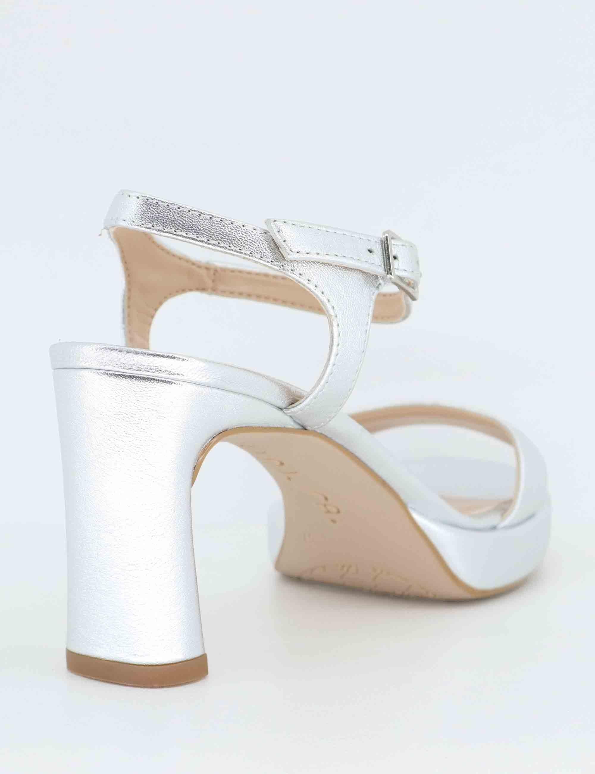 Sandali donna in pelle argento con tacco alto e plateau SORO LMT_SILVER Unisa 